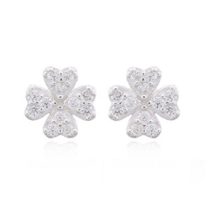 A pair of sparkling tiny clover flower white cz studs 925 silver