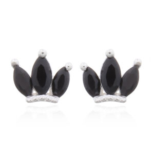 A pair of mini princess crown stud 925 silver with black cubic zirconia