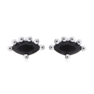 A pair of beaded mini black cz fan 925 silver stud earrings
