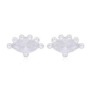 A pair of beaded mini white cz fan 925 silver stud earrings