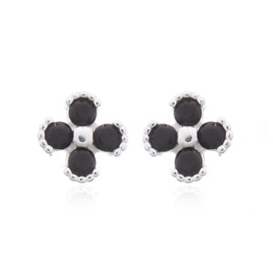 A pair of adorable four-petals beaded 925 stud earrings with cz black