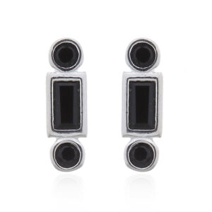 A pair of mini bar geometric shapes black cz stud 925 silver earrings