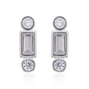 A pair of mini bar geometric shapes white cz stud 925 silver earrings