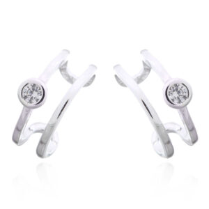 A pair of double loop with cubic zirconia 925 silver cuff earrings