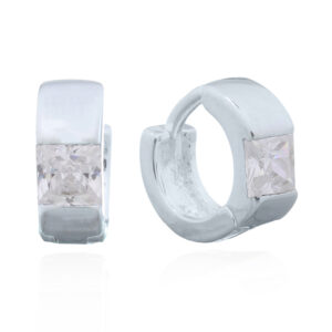 A pair of cz white square huggie hoop earrings in 925 silver