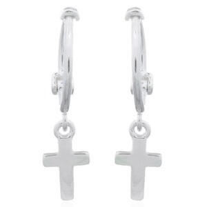 A pair of latin cross in 925 silver huggie hoop earrings