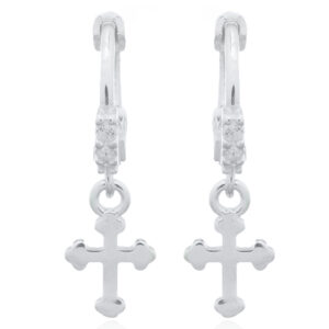 A pair of budded cross on cz dressed up 925 huggie hoop earrings