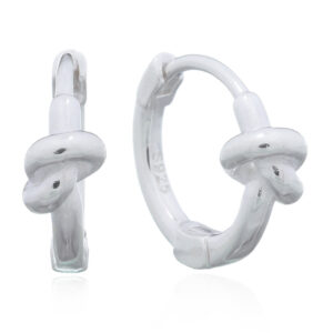A pair of lovely knot huggie silver hoop earrings
