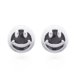 A pair of smiley emoji black cubic zirconia stud earrings 925 silver