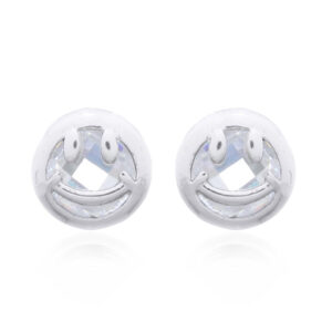 A pair of smiley emoji white cubic zirconia stud earrings 925 silver