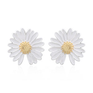 A pair of missing petal daisy flower enamel with gold plating silver studs