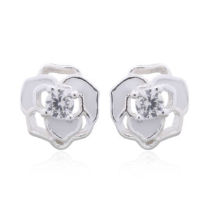 A pair of dainty flower enamel matched with cz stud earrings 925 silver