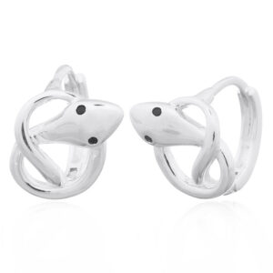 A pair of tangled tiny snake cz eyed 925 silver huggie earrings