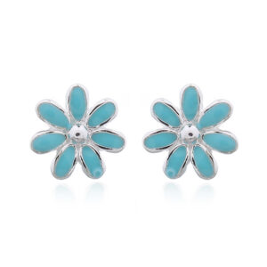 A pair of endearing blue enamel tiny flower 925 silver stud earrings