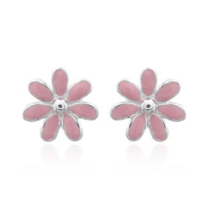 A pair of mini stunning pink enamel flower 925 silver stud earrings