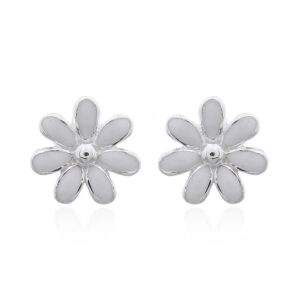 A pair of lovely mini white enamel flower 925 silver stud earrings