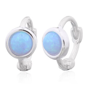 A pair of mini blue opal huggie sterling silver earrings