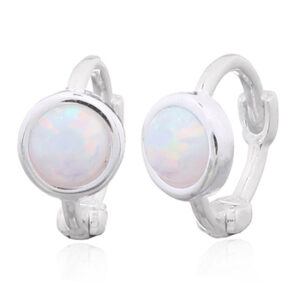 A pair of mini white opal huggie sterling silver earrings