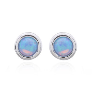 A pair of minimalist blue opal stud 925 silver earrings