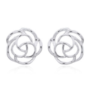A pair of blooming flower sterling silver stud earrings