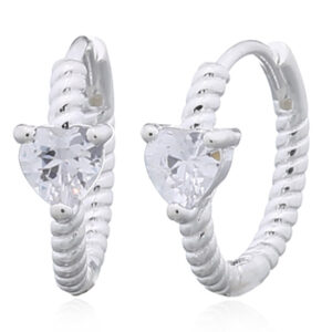 A pair of heart crystal cz 925 silver twisted hoop earrings