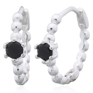 A pair of round black cz 925 silver donut hoop earrings
