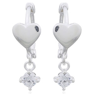 A pair of crystal cz dangling 925 silver heart circle hoop earrings