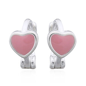 A pair of pink heart huggie silver hoop earrings 925 silver