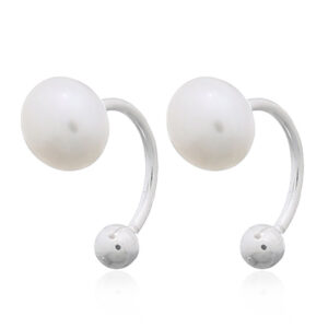 A pair of freshwater pearls with silver curve in sphere closure stud earrings