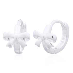 A pair of little bow ribbon 925 silver huggie hoop earrings