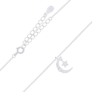 A cubic white zirconia moon and star 925 silver chain necklace