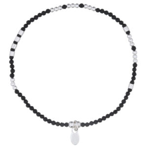 A black agate and 925 silver beads with charm stretchable bracelet