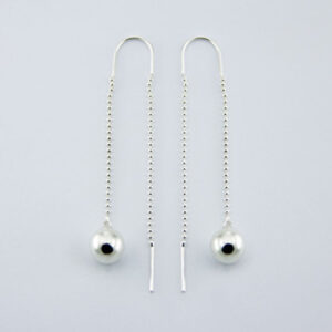 A pair of spheres on bead chains sterling silver threader earrings