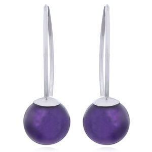 A pair of amethyst balls in sterling silver drop earrings