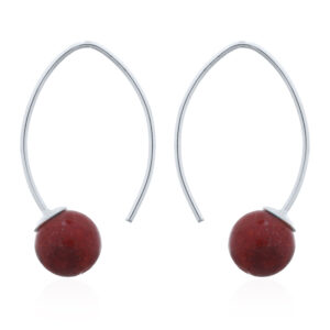 A pair of red sponge coral sphere 925 silver stick hanger drop earring