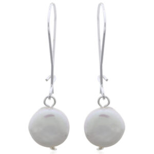 A pair of white freshwater pearl drop earrings on 925 silver wire