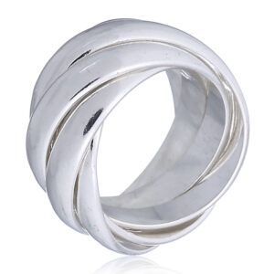 A quadruple round section bands sterling silver cluster ring