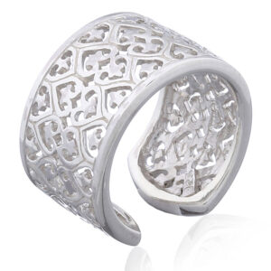 A open curved 1001 night ajoure silver cylinder designer ring