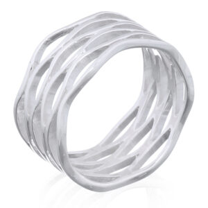 A silver ring open shifted marquise shapes all around