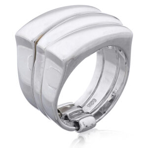 A stacked modern triple 925 sterling silver ring with holder