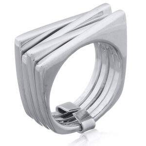 A shifted stacked planet silver double angular designer ring