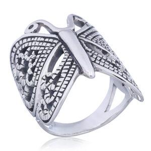 A ornate 925 silver butterfly ring art nouveau openwork