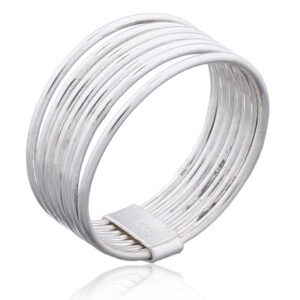 A multi-band sterling silver wire ring with holder 7 bands