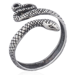 A silver snake designer ring ornamented serpent skin