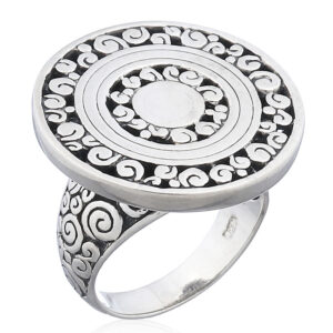 A round ajoure silver antiqued ornate sterling silver ring