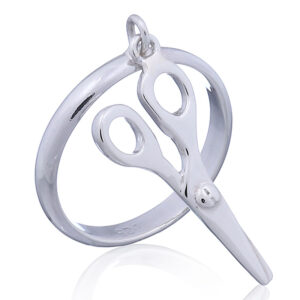 A plain silver ring scissors charm original planet silver design