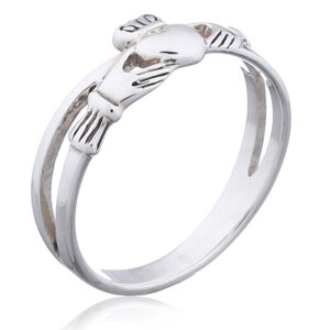 A double band cast polished sterling silver claddagh ring