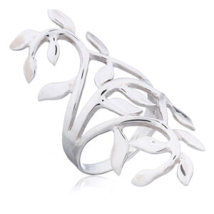 A cast sterling silver leaf spiral ring