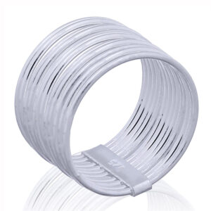 A multi-band sterling silver wire ring with holder 12 bands