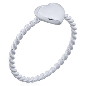 A sterling silver twisted rope heart stack ring